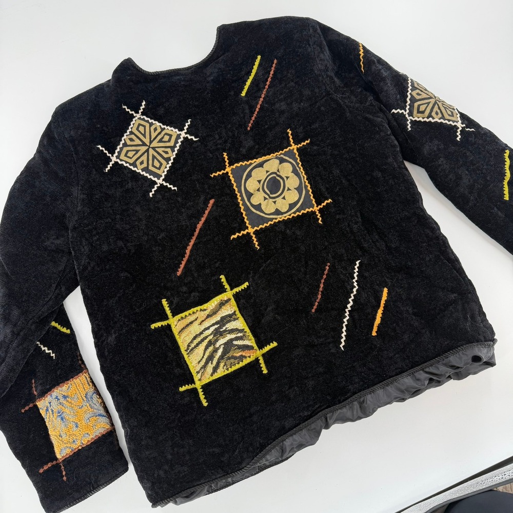 Indigo Moon Patchwork Jacket Women Large Black‎ Excellent Vintage Art To Wear